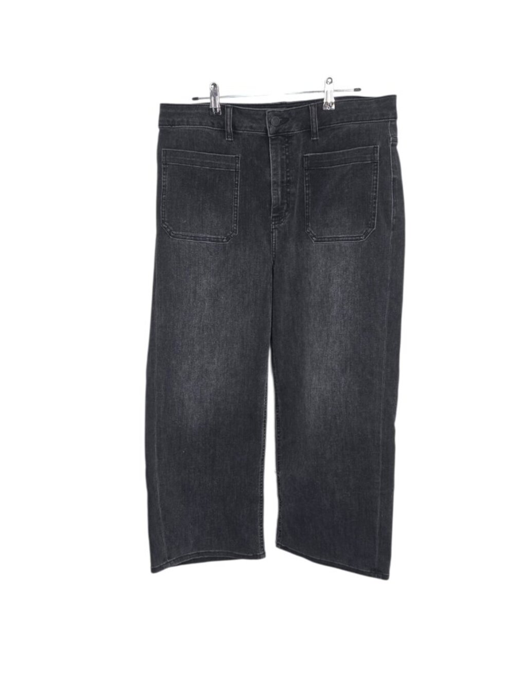 Quince Bella Stretch Patch Pocket Wide Leg Jeans, Crop, Faded Black, Size 32